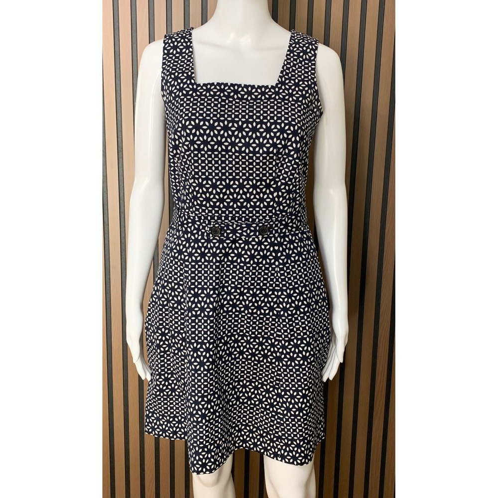 Brooks Brothers Red Fleece Navy Blue White Petal Print Belted Fit Flare Dress 0